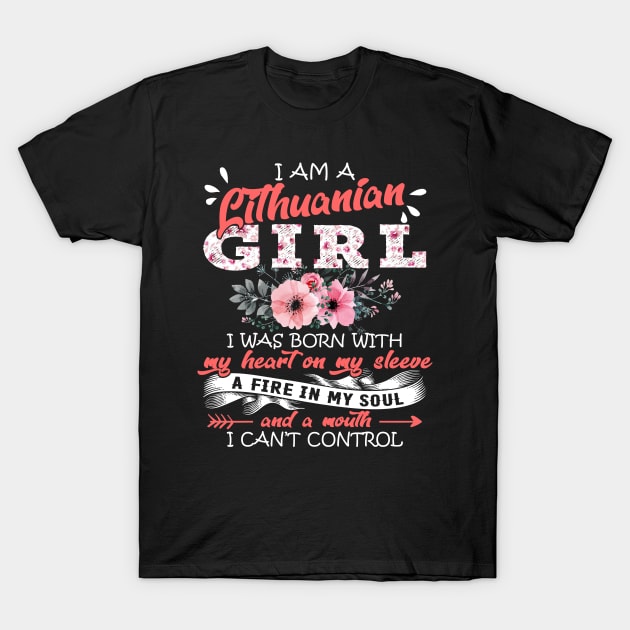 Lithuanian Girl I Was Born With My Heart on My Sleeve Floral Lithuania Flowers Graphic T-Shirt by Kens Shop